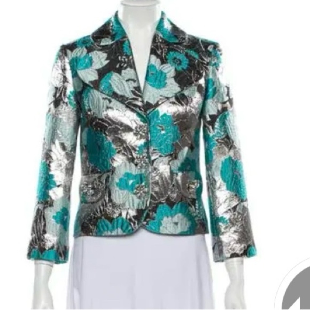 Michael Kors Collection Silver Teal Floral Blazer